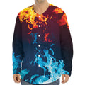 Red And Blue Fire Print Long Sleeve Baseball Jersey