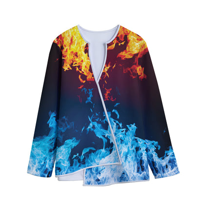 Red And Blue Fire Print Long Sleeve Short Coat