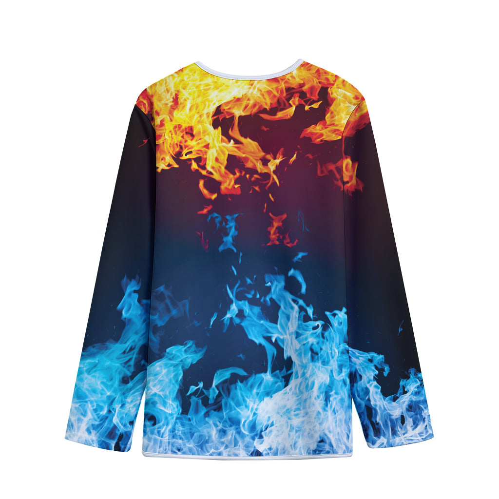 Red And Blue Fire Print Long Sleeve Short Coat