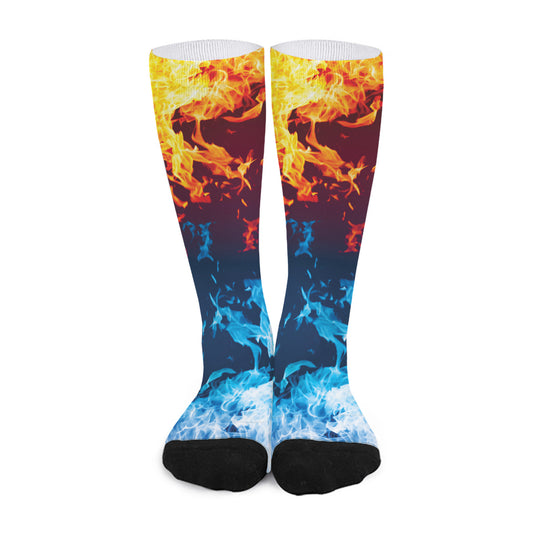 Red And Blue Fire Print Long Socks