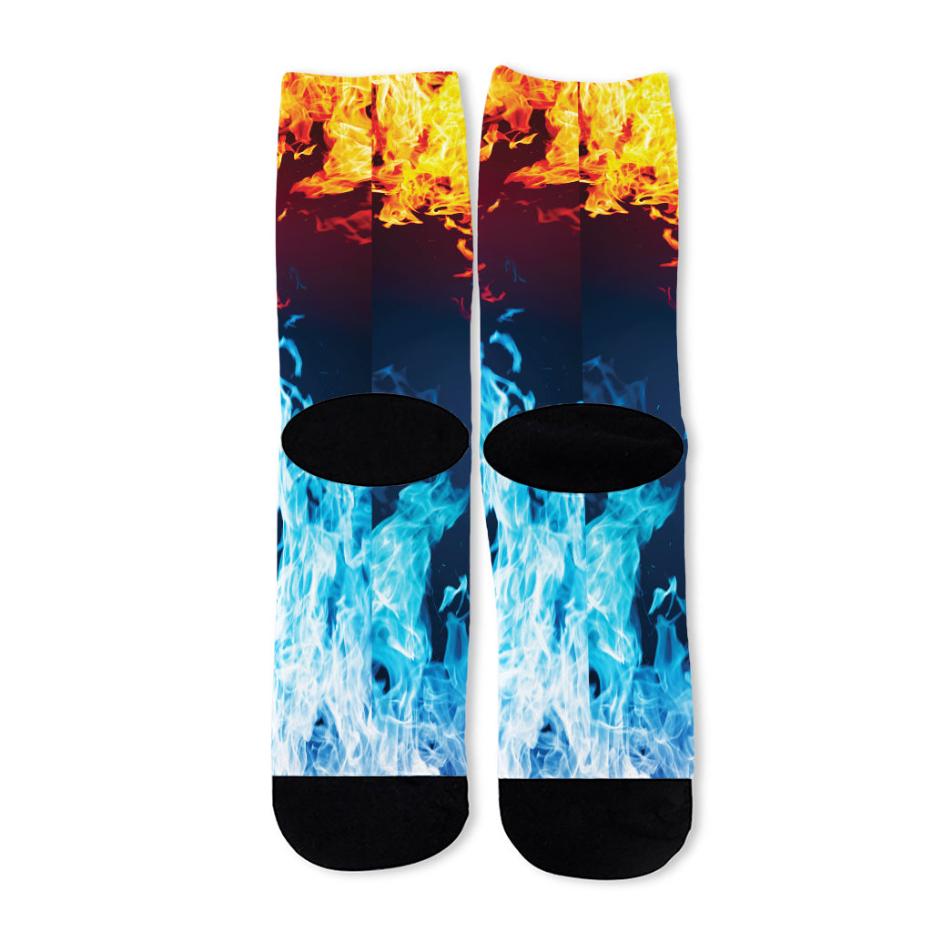 Red And Blue Fire Print Long Socks