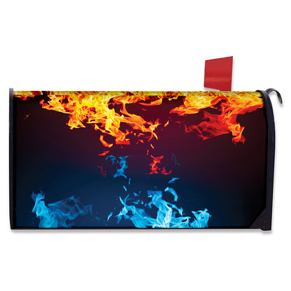 Red And Blue Fire Print Mailbox Cover
