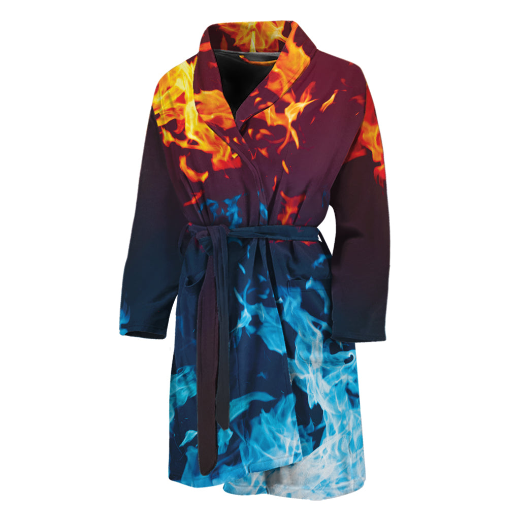 Red And Blue Fire Print Men's Bathrobe