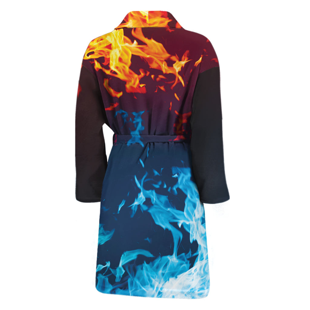 Red And Blue Fire Print Men's Bathrobe