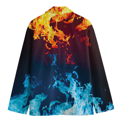Red And Blue Fire Print Men's Blazer