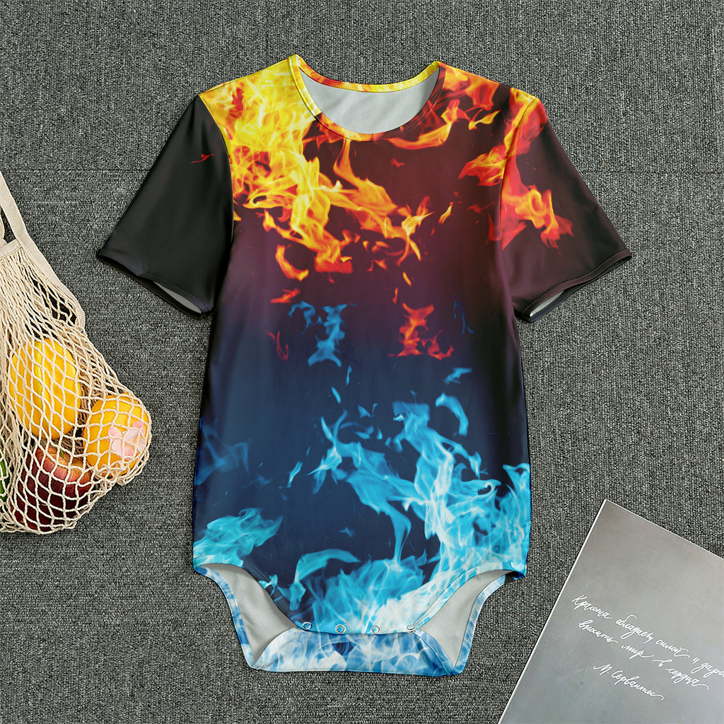 Red And Blue Fire Print Men's Bodysuit