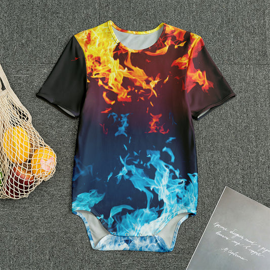 Red And Blue Fire Print Men's Bodysuit