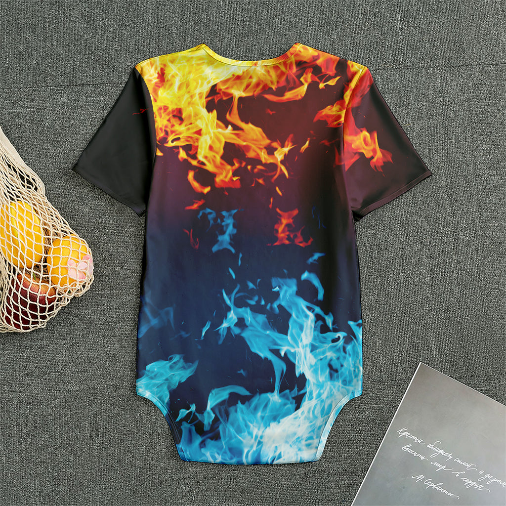Red And Blue Fire Print Men's Bodysuit