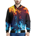 Red And Blue Fire Print Men's Bomber Jacket