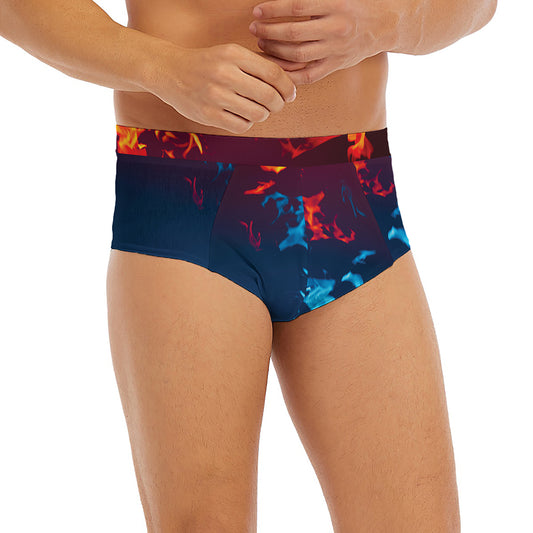 Red And Blue Fire Print Men's Briefs