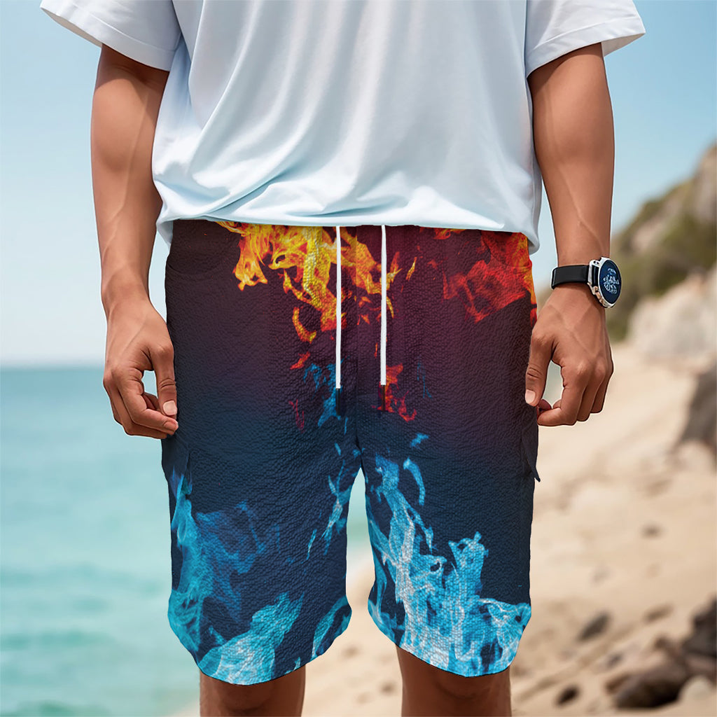 Red And Blue Fire Print Men's Cargo Shorts