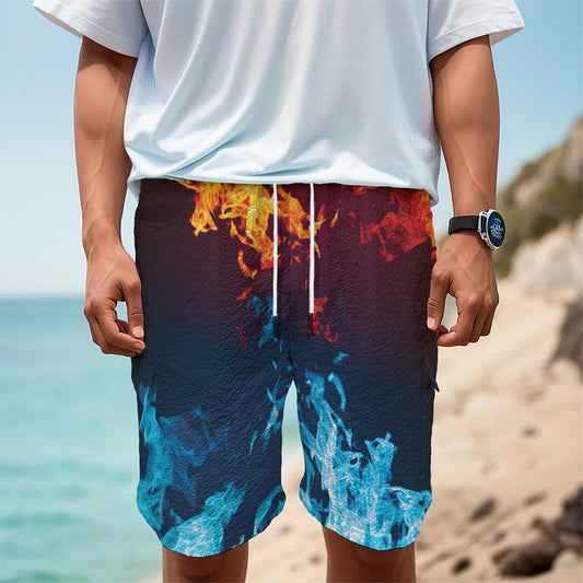 Red And Blue Fire Print Men's Cargo Shorts