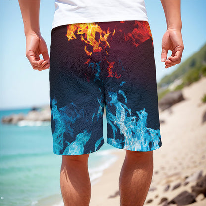 Red And Blue Fire Print Men's Cargo Shorts