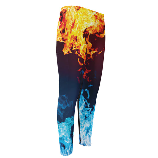 Red And Blue Fire Print Men's Compression Pants