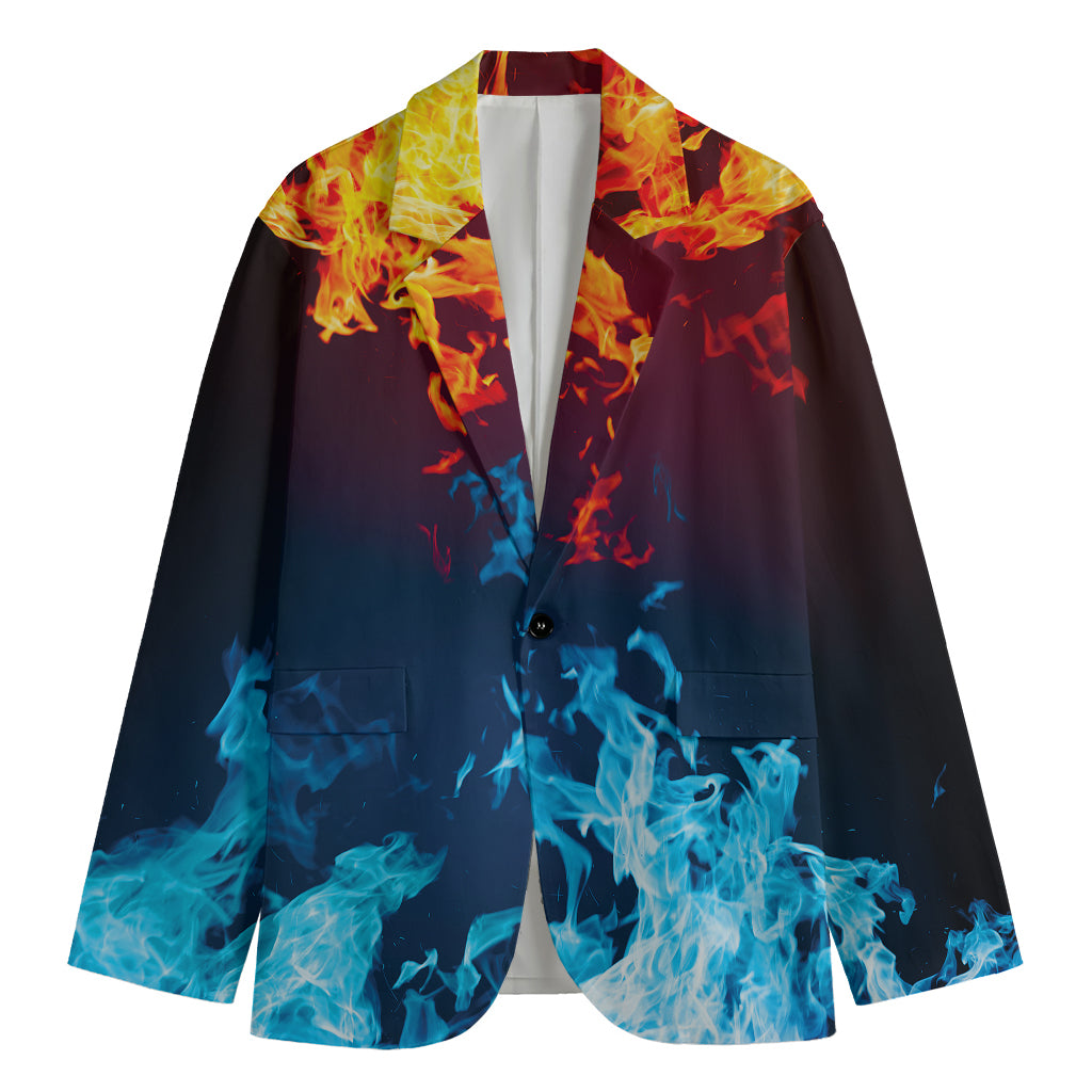 Red And Blue Fire Print Men's Cotton Blazer
