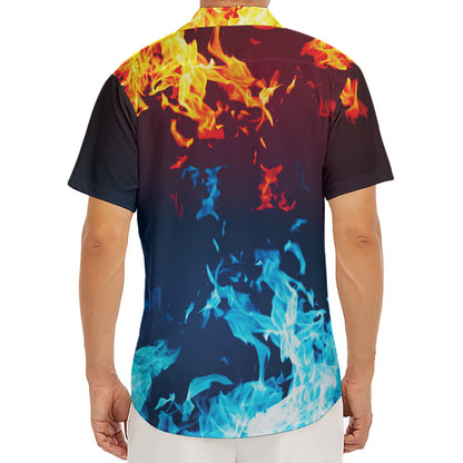 Red And Blue Fire Print Men's Deep V-Neck Shirt