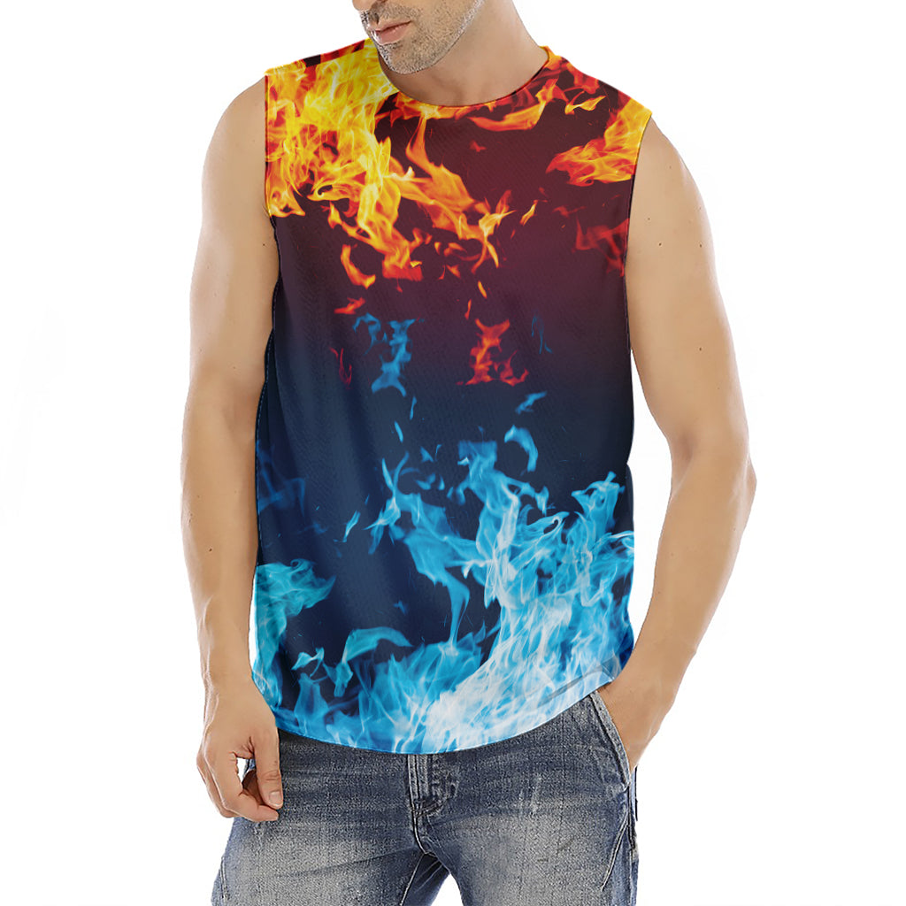 Red And Blue Fire Print Men's Fitness Tank Top
