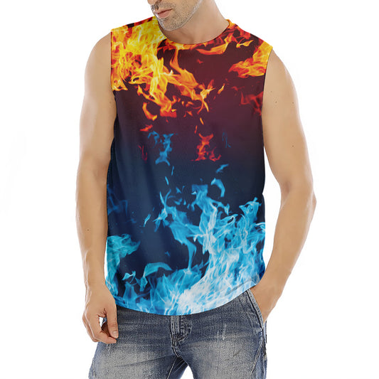 Red And Blue Fire Print Men's Fitness Tank Top
