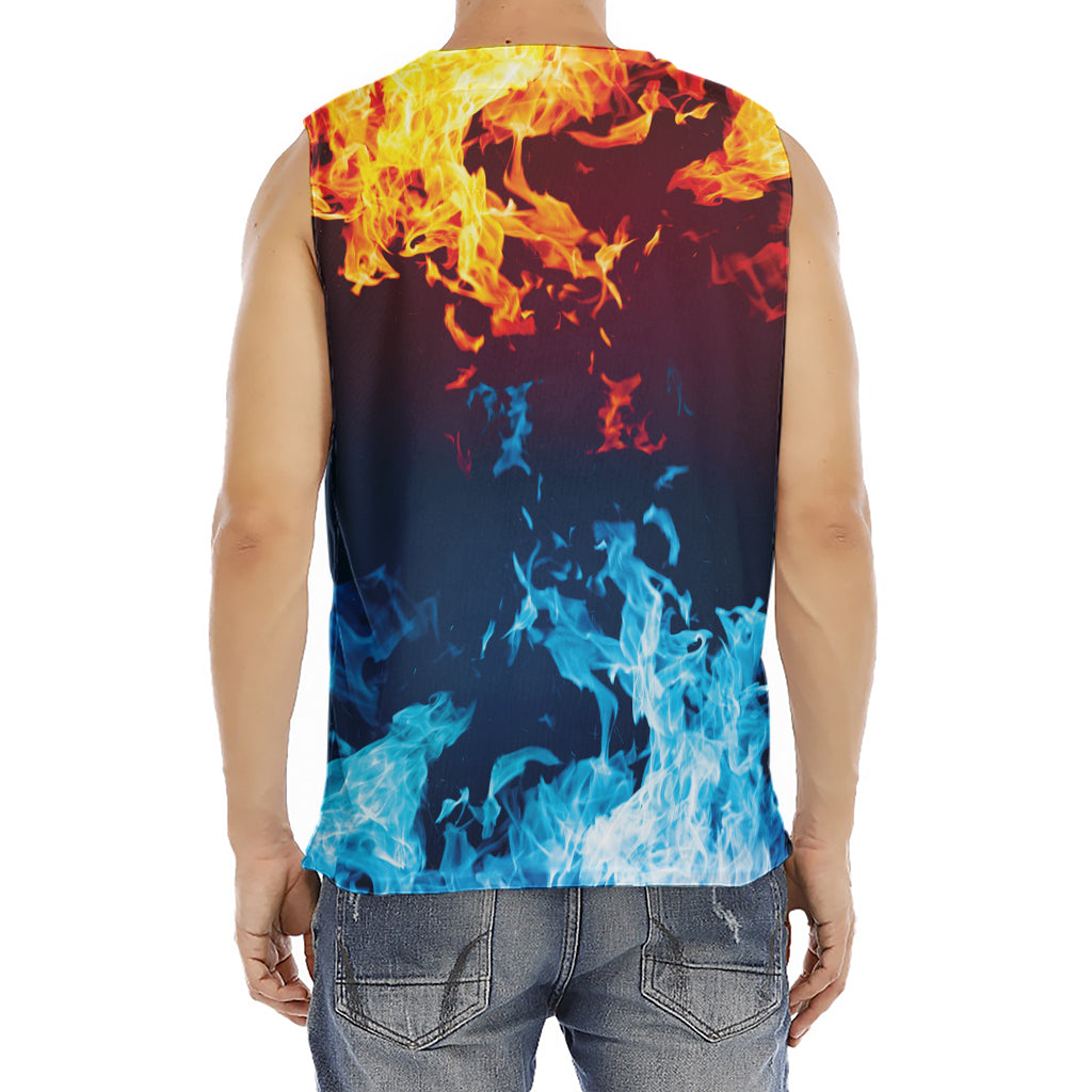Red And Blue Fire Print Men's Fitness Tank Top