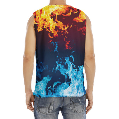 Red And Blue Fire Print Men's Fitness Tank Top
