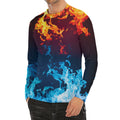 Red And Blue Fire Print Men's Long Sleeve Rash Guard