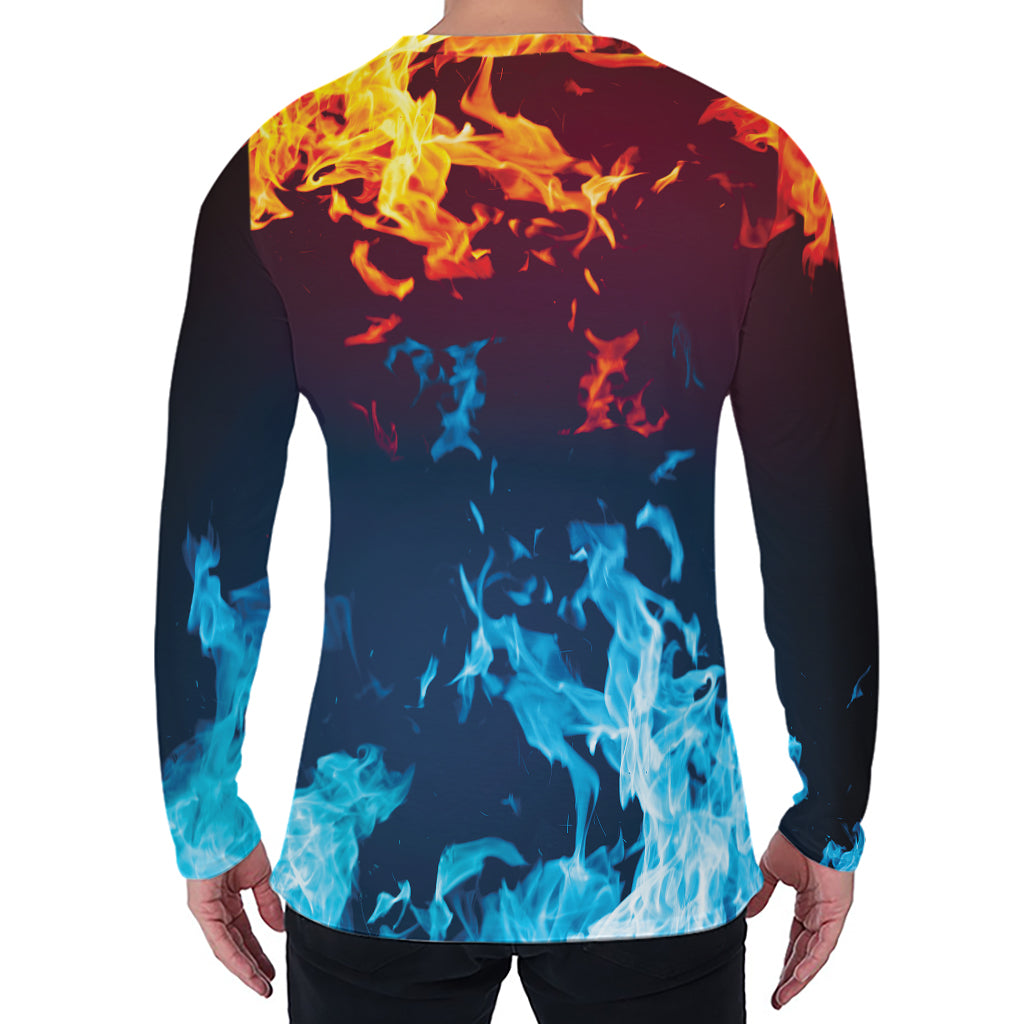 Red And Blue Fire Print Men's Long Sleeve T-Shirt