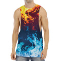 Red And Blue Fire Print Men's Muscle Tank Top