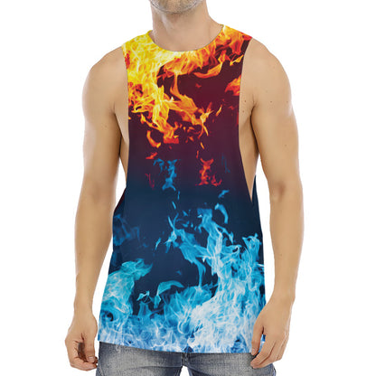 Red And Blue Fire Print Men's Muscle Tank Top