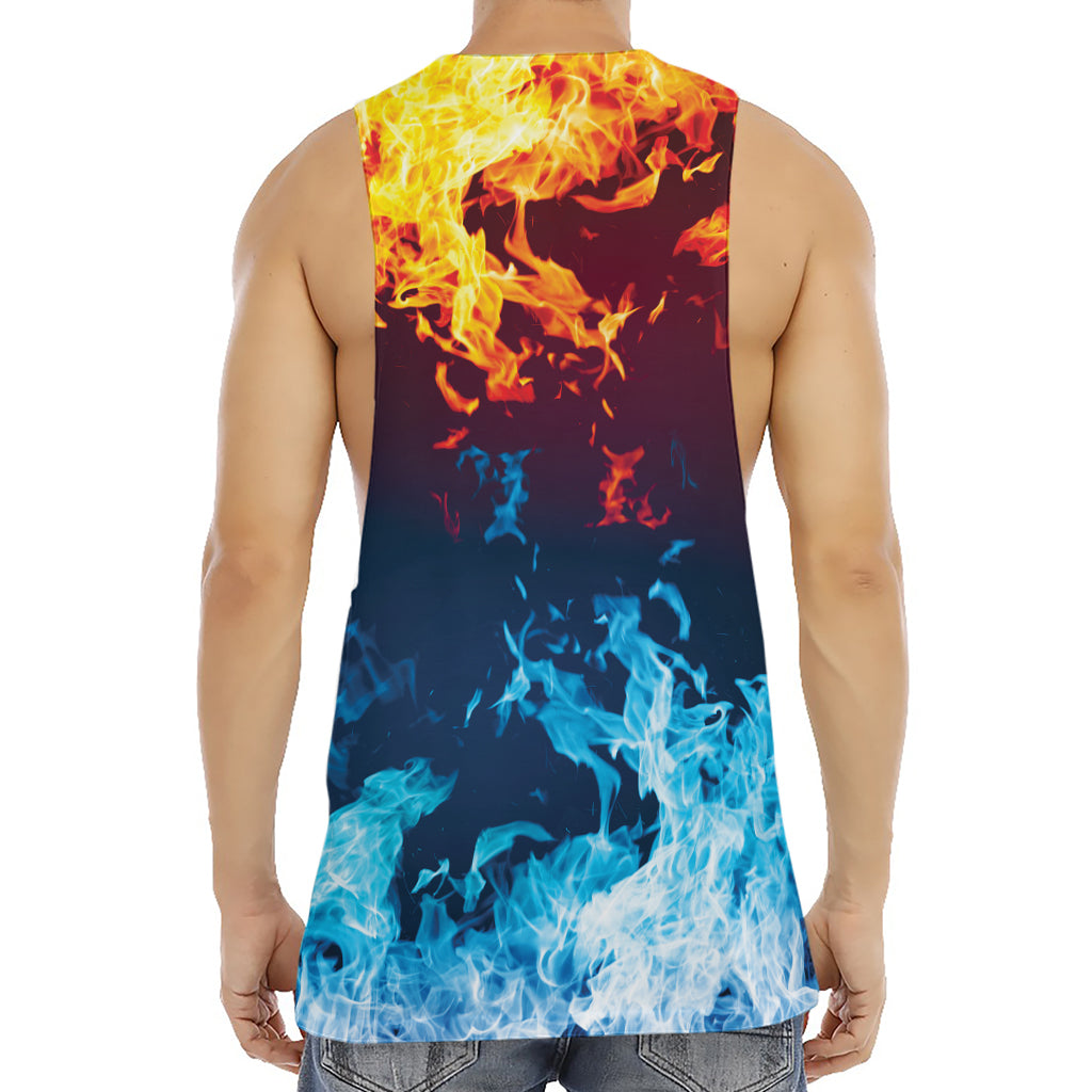 Red And Blue Fire Print Men's Muscle Tank Top