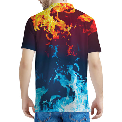Red And Blue Fire Print Men's Polo Shirt