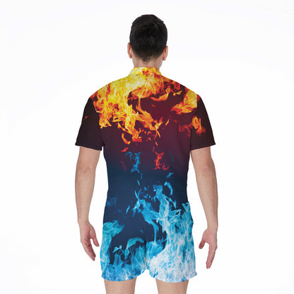 Red And Blue Fire Print Men's Rompers