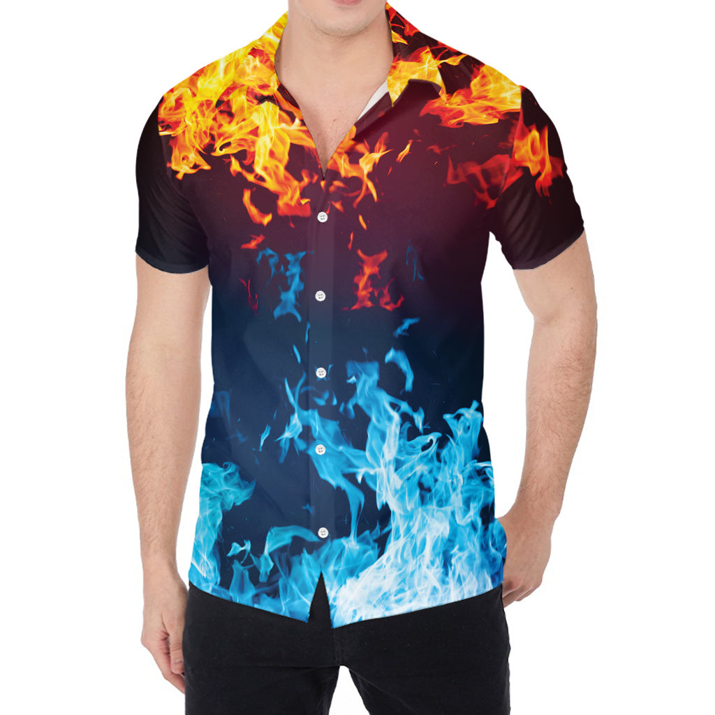 Red And Blue Fire Print Men's Shirt