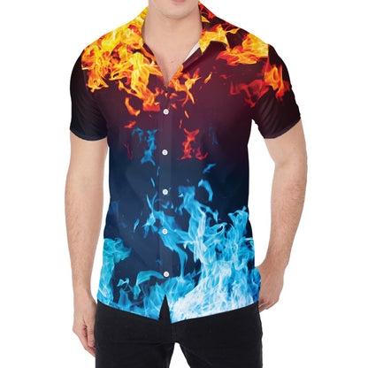 Red And Blue Fire Print Men's Shirt