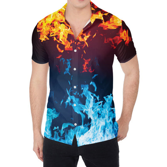 Red And Blue Fire Print Men's Shirt