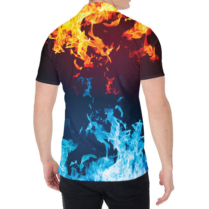 Red And Blue Fire Print Men's Shirt