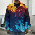 Red And Blue Fire Print Men's Shirt Jacket