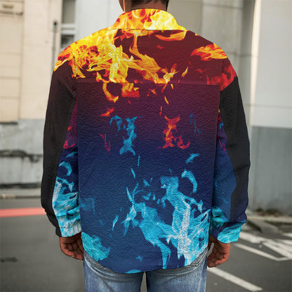 Red And Blue Fire Print Men's Shirt Jacket