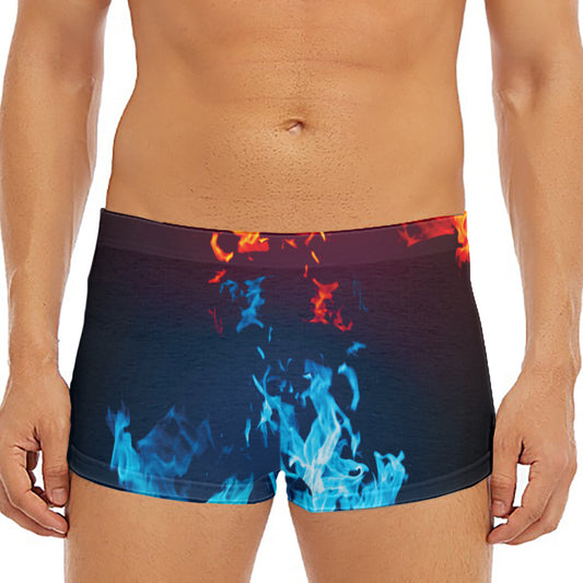 Red And Blue Fire Print Men's Short Boxer Briefs