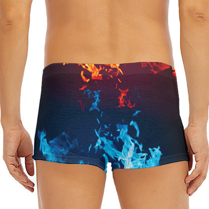 Red And Blue Fire Print Men's Short Boxer Briefs