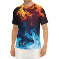 Red And Blue Fire Print Men's Short Sleeve Rash Guard
