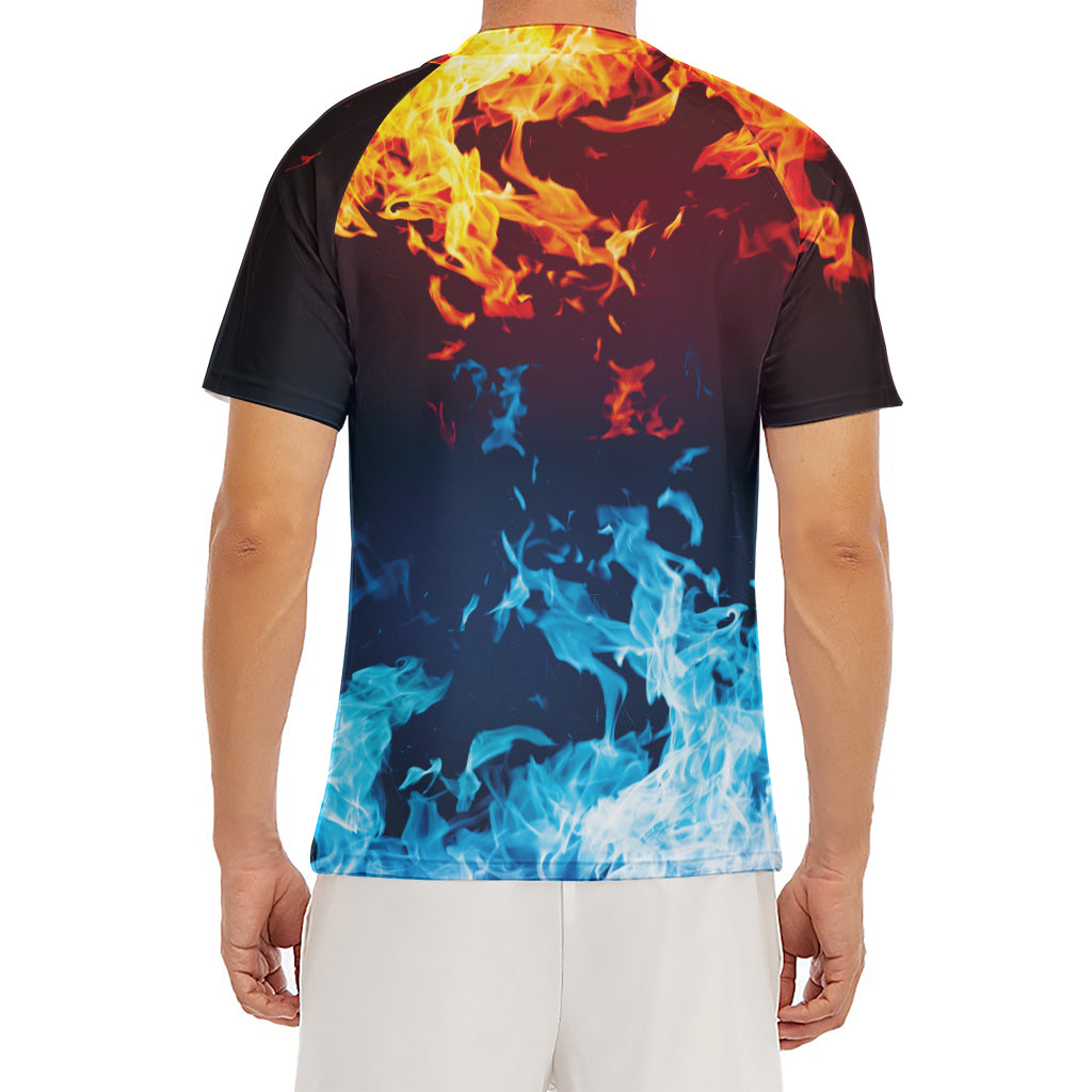 Red And Blue Fire Print Men's Short Sleeve Rash Guard