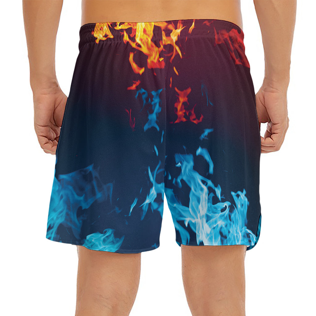 Red And Blue Fire Print Men's Split Running Shorts