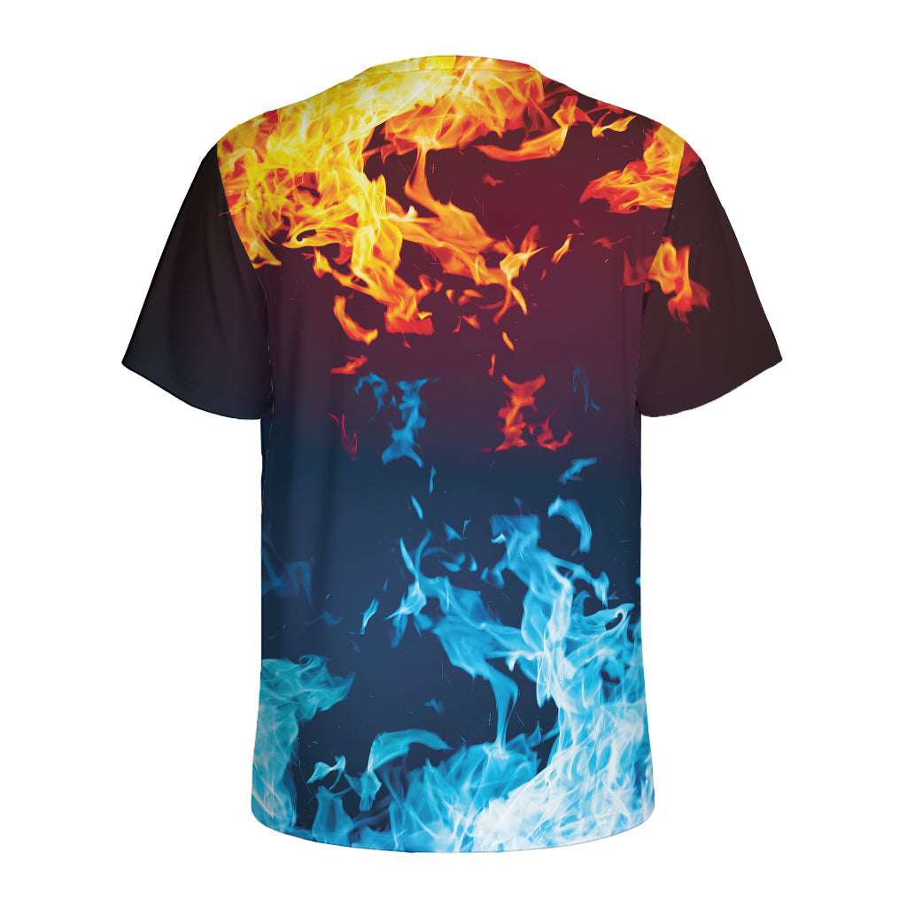 Red And Blue Fire Print Men's Sports T-Shirt