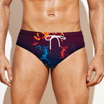 Red And Blue Fire Print Men's Swim Briefs