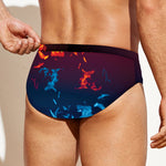 Red And Blue Fire Print Men's Swim Briefs