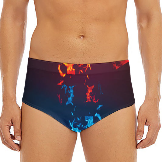 Red And Blue Fire Print Men's Triangle Swim Briefs