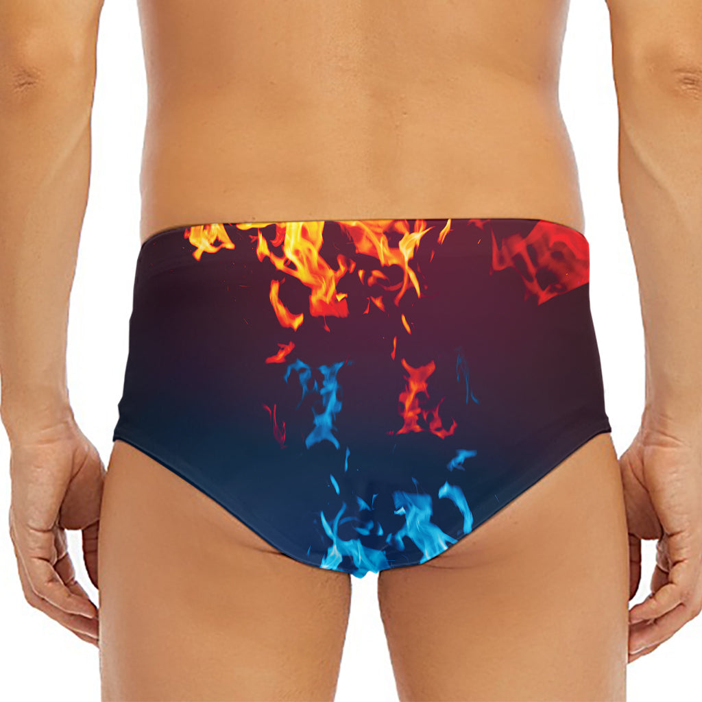 Red And Blue Fire Print Men's Triangle Swim Briefs