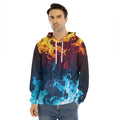 Red And Blue Fire Print Men's Velvet Pullover Hoodie