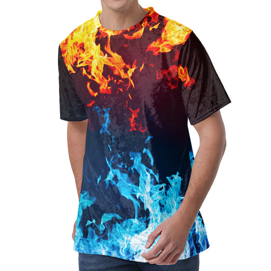 Red And Blue Fire Print Men's Velvet T-Shirt