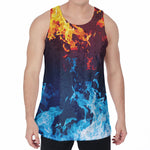 Red And Blue Fire Print Men's Velvet Tank Top